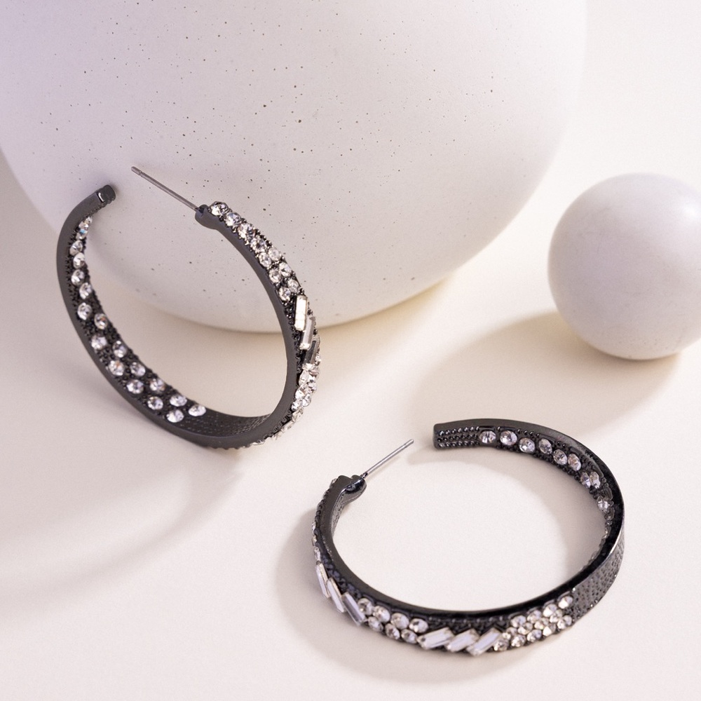 Elegant gunmental and Silver Hoop Earrings